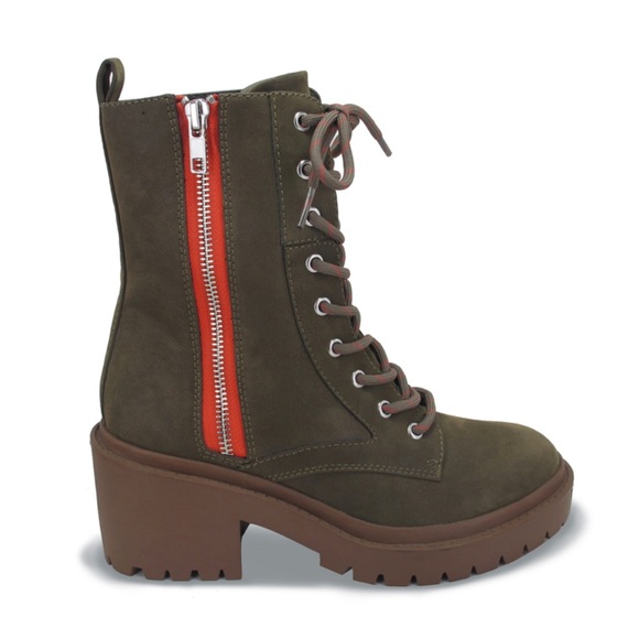 New in box Olive nubuck boots with side zip in red accent- Very comfy on!!! - Picture 2 of 4